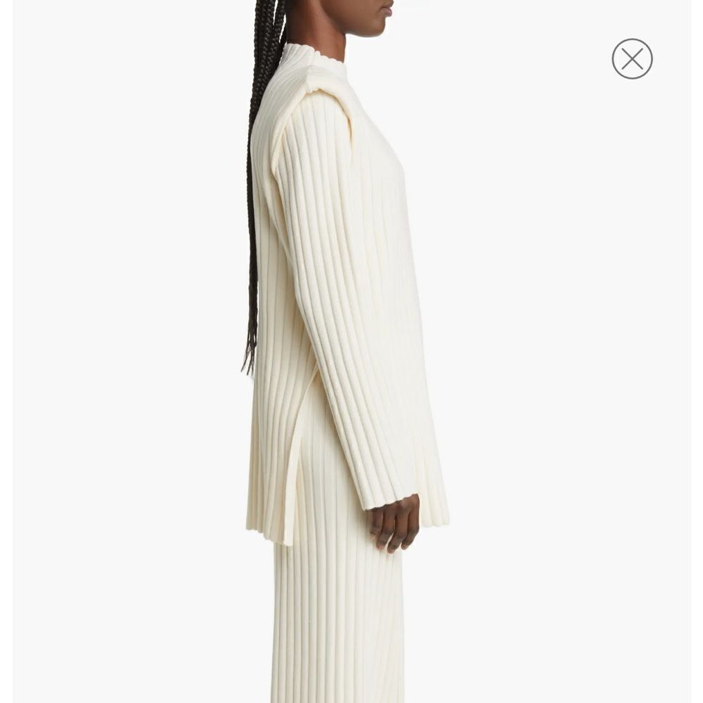 Dressed in LALA Ivory Ribbed Shoulder-Detail Long Sleeve Top - Picture 2 of 5